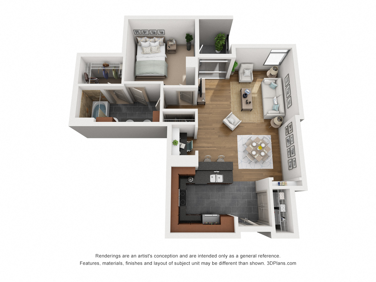 Floor plan for 1 bed, 1 bath, 1100 sqft